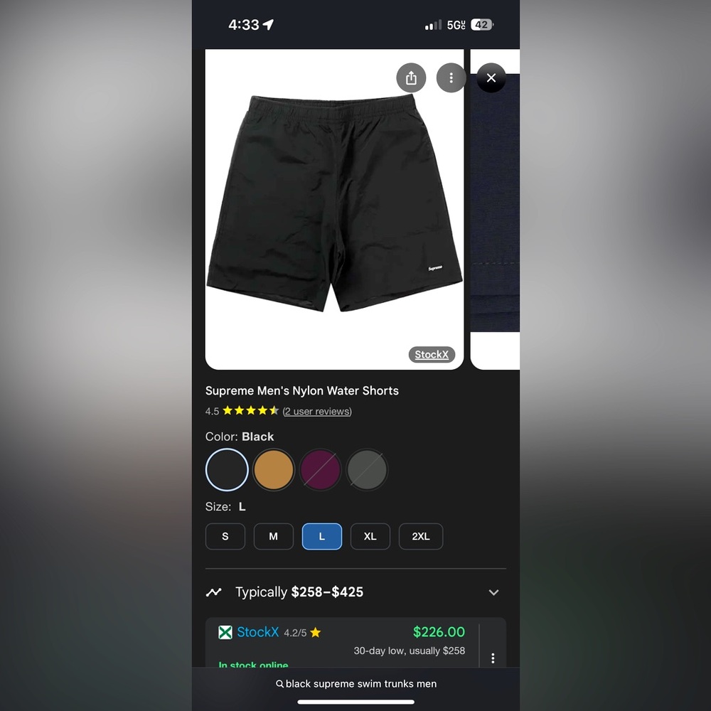 Supreme Black Nylon Swim Shorts